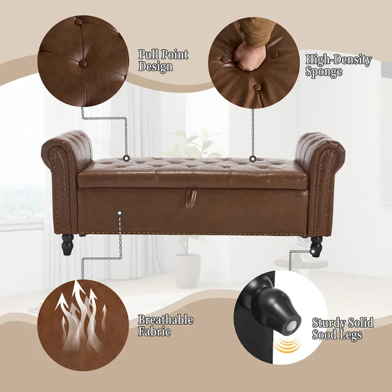 55.12 Banc de rangement ottoman en tissu rembourré