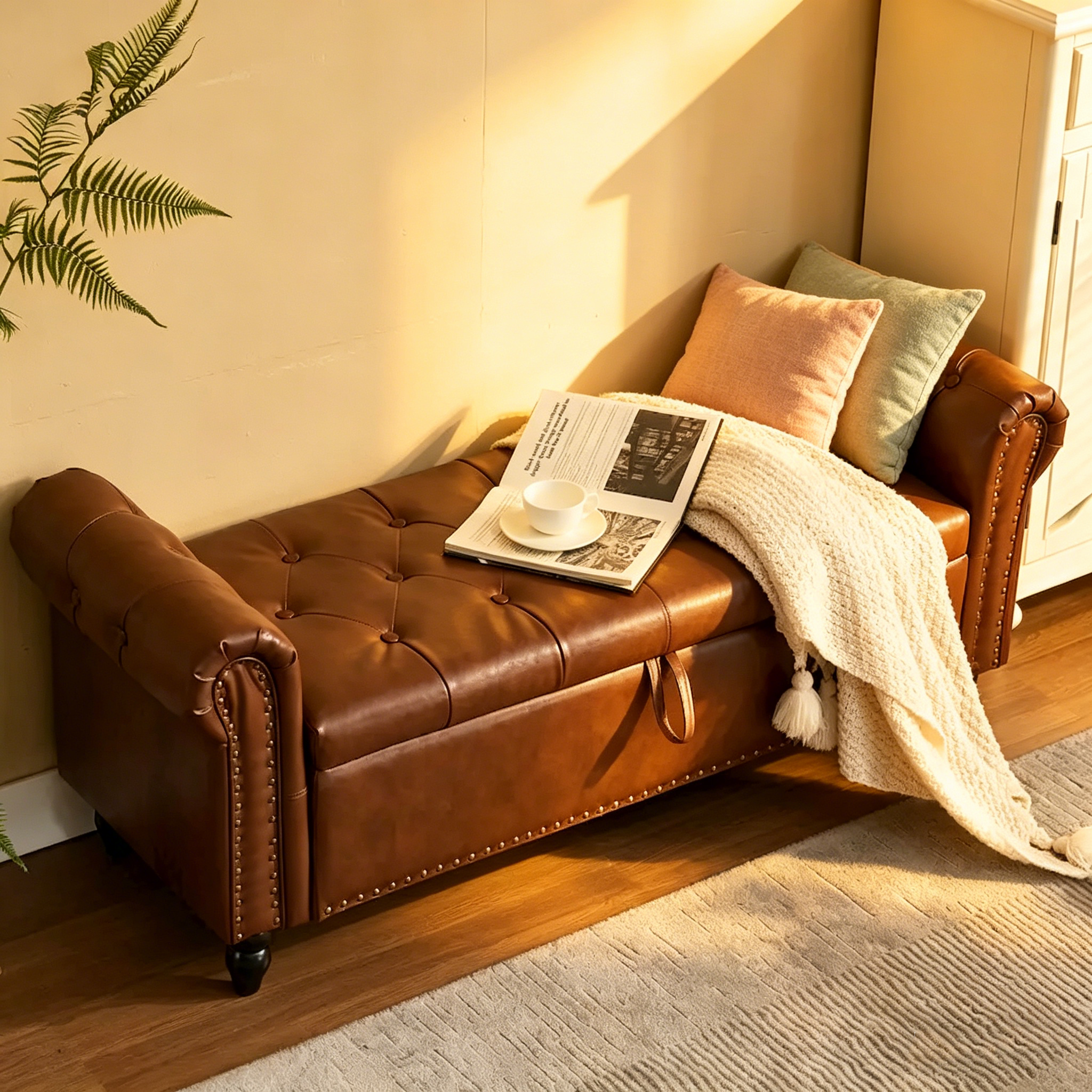 55.12 Banc de rangement ottoman en tissu rembourré