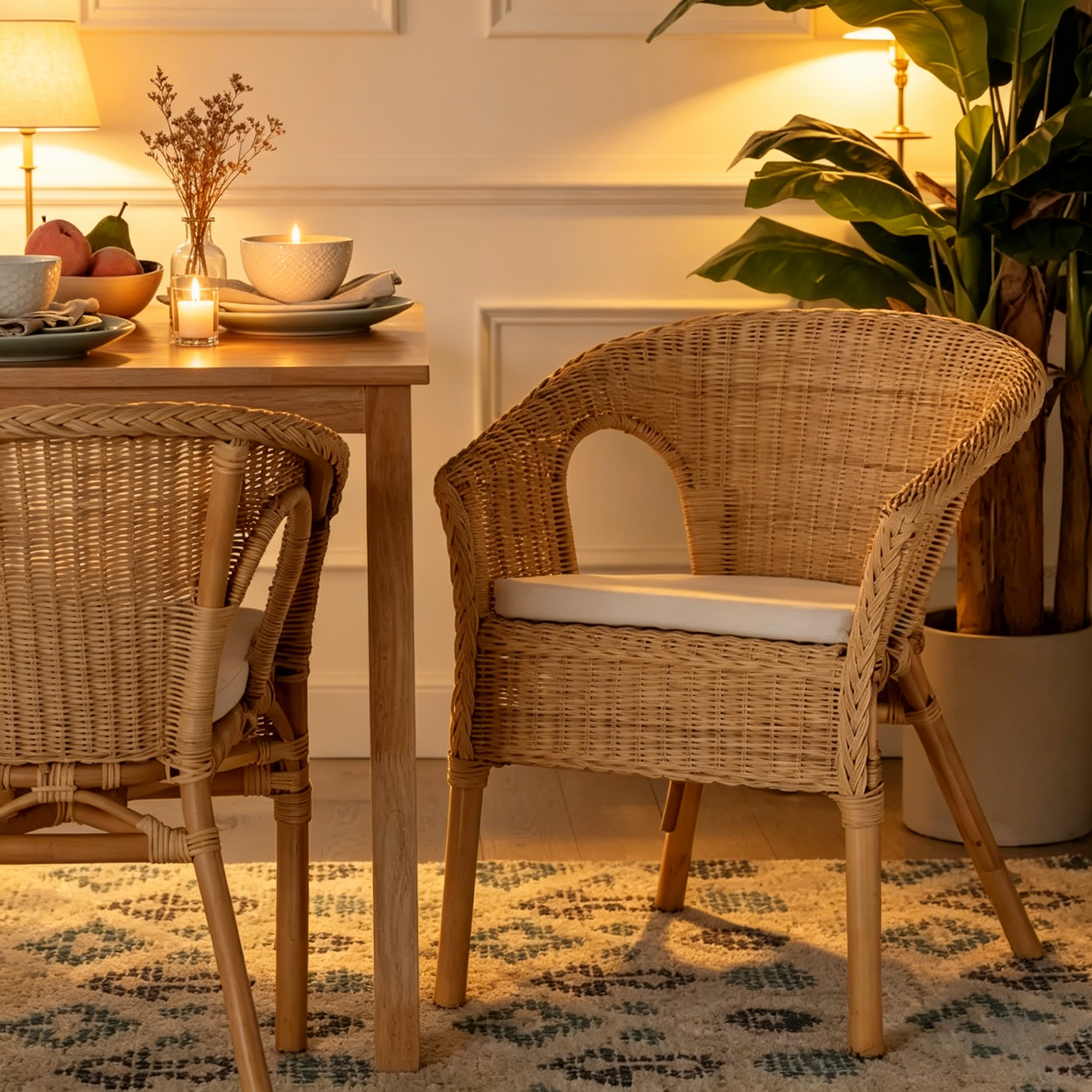 Chaise de salle à manger moderne en rotin naturel de style bohème