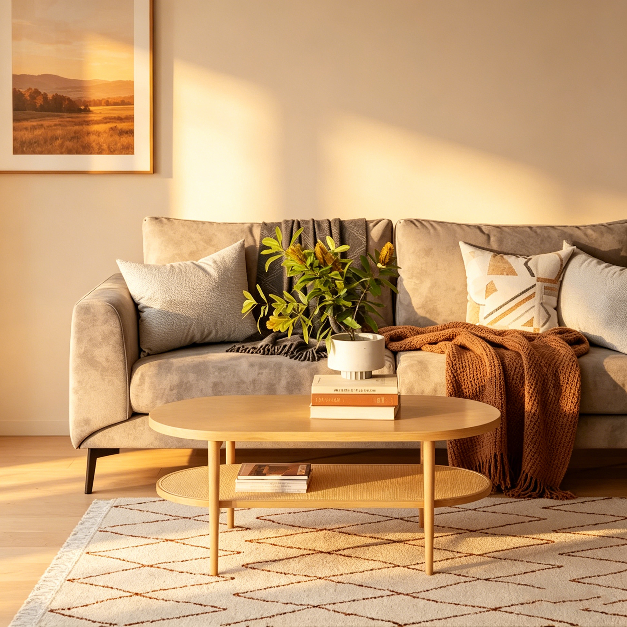 Table basse ovale en rotin double couche de style bohème