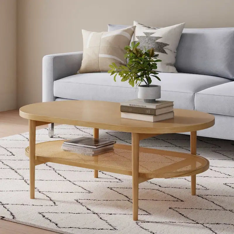 Table basse ovale en rotin double couche de style bohème