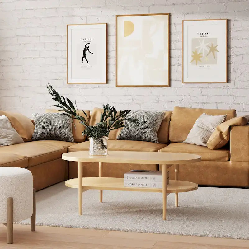 Table basse ovale en rotin double couche de style bohème