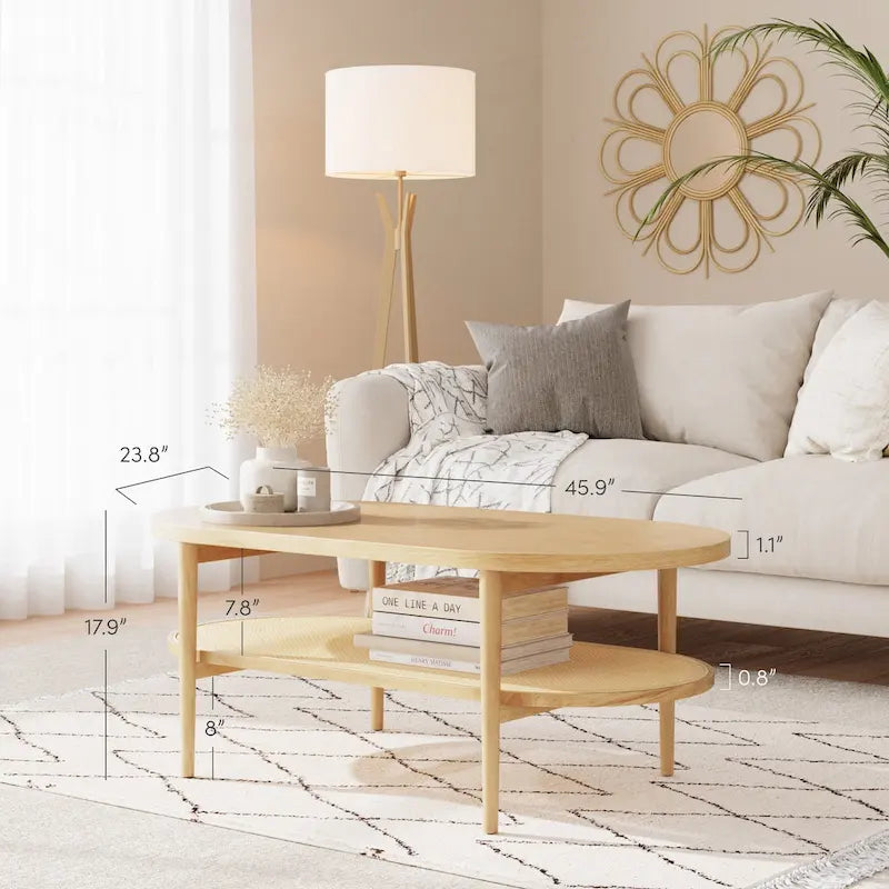 Table basse ovale en rotin double couche de style bohème