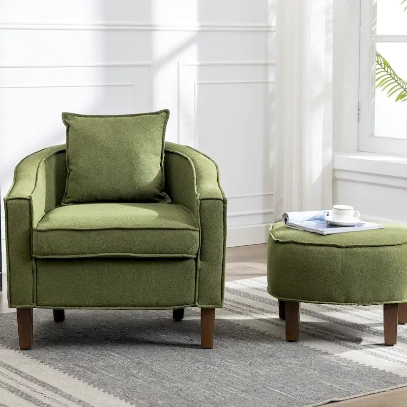 Fauteuil club mi-siècle en lin/polyester avec ottoman