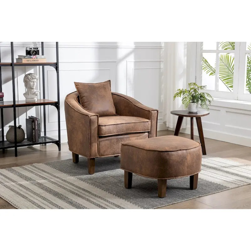 Fauteuil club mi-siècle en lin/polyester avec ottoman