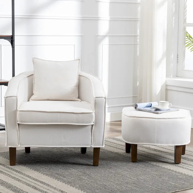 Fauteuil club mi-siècle en lin/polyester avec ottoman